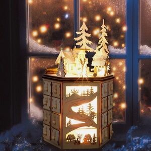 LED Wooden Music Box Advent Calendar | 24 Drawer Countdown Christmas Decor Cute